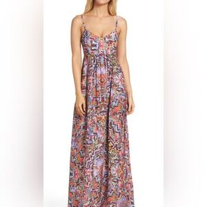 Felicity & Coco Colorful Silky Abstract Maxi Dress XS